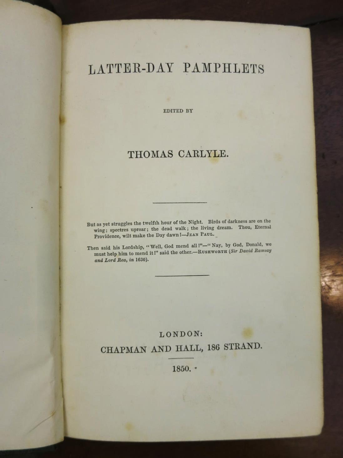 Thomas Carlyle, Latter-Day Pamphlets, 1850, frontispiece